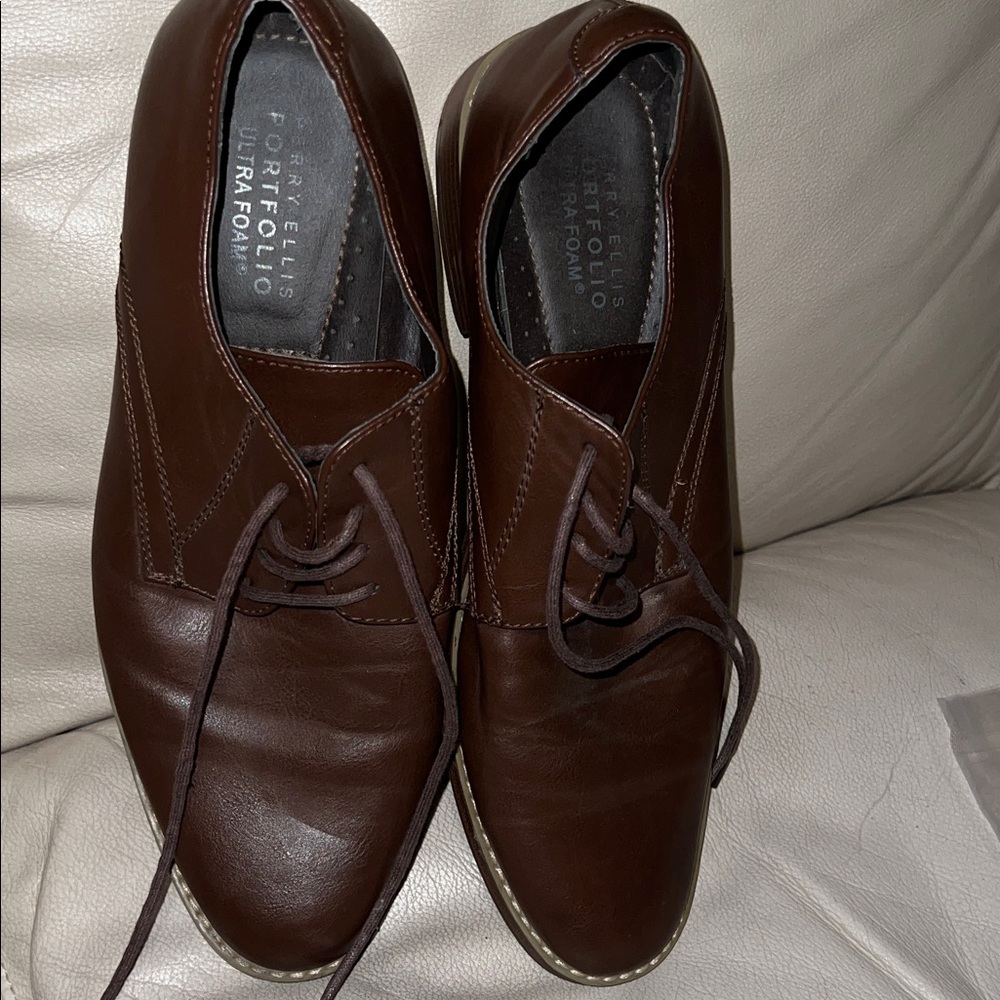 Perry Ellis Dark Brown Leather Derby Shoes
